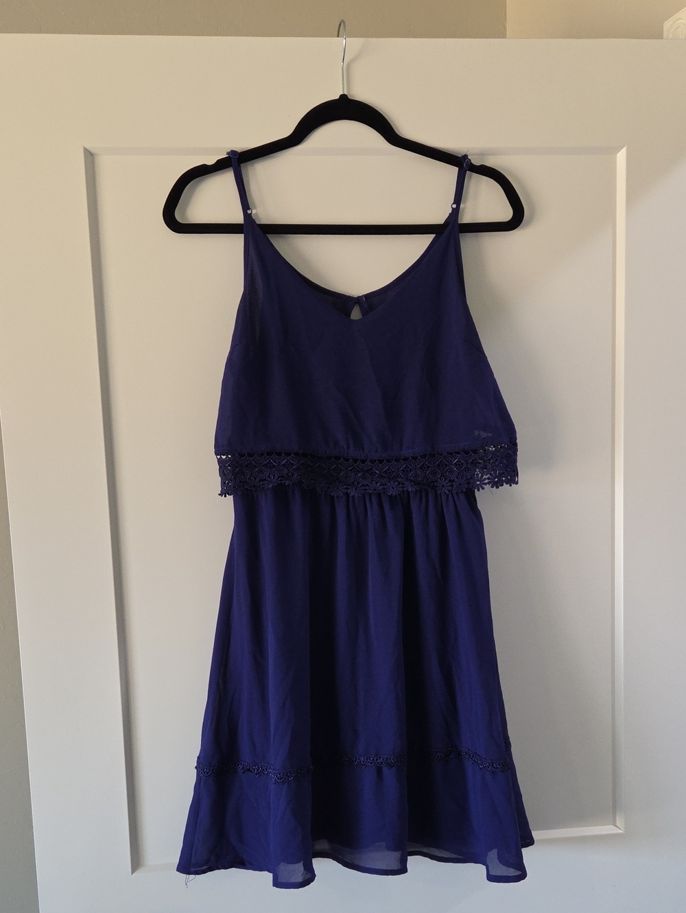 Ya Los Angeles Deep Blue Lace-Trim Spaghetti-Strap Dress